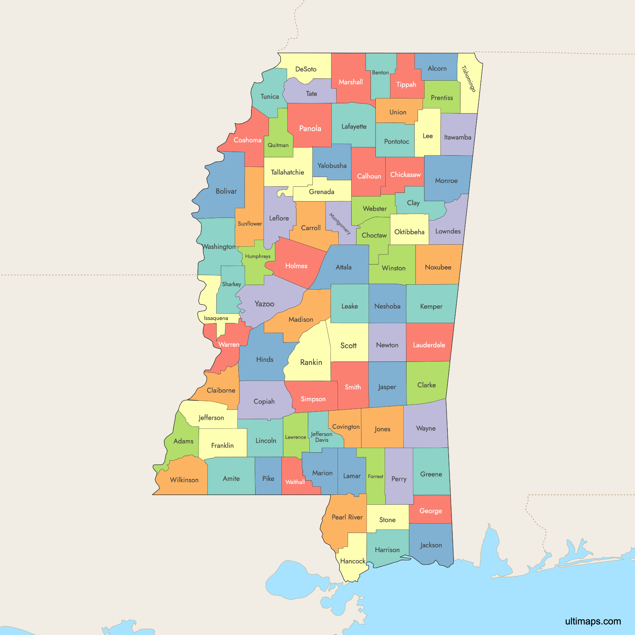 Map highlighting Mississippi